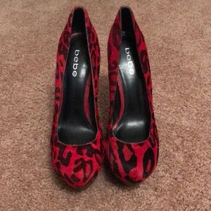Bebe red leopard print calf skin heels